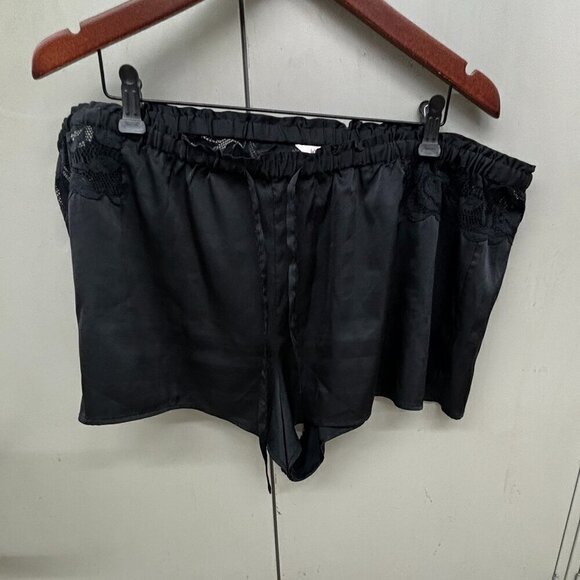 laVie en Rose Black Satin Sleep Shorts Lace Sides/Back Drawstring XXL - Picture 3 of 9